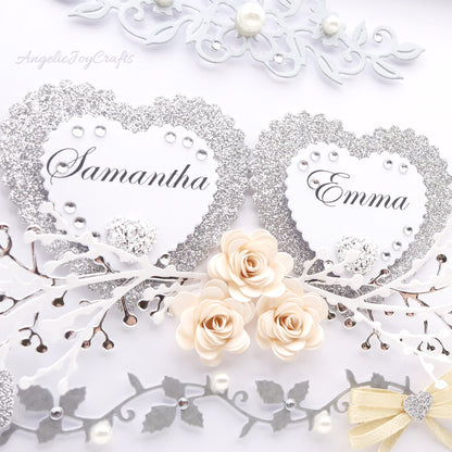 Handmade Personalised 3D Wedding Card with Hearts & Floral Branches + Complimentary Gift Box | Anniversary | Wedding | Engagement