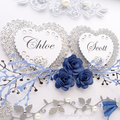 Handmade Personalised 3D Wedding Card with Hearts & Floral Branches + Complimentary Gift Box | Anniversary | Wedding | Engagement