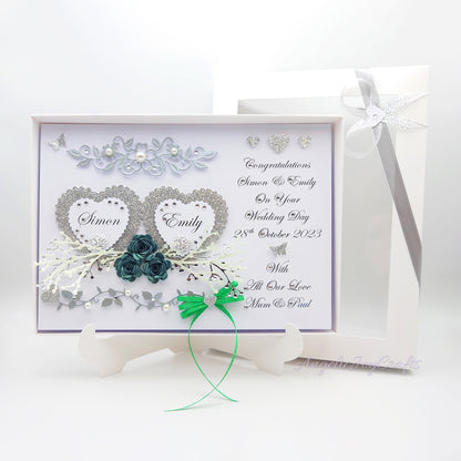 Handmade Personalised 3D Wedding Card with Hearts & Floral Branches + Complimentary Gift Box | Anniversary | Wedding | Engagement