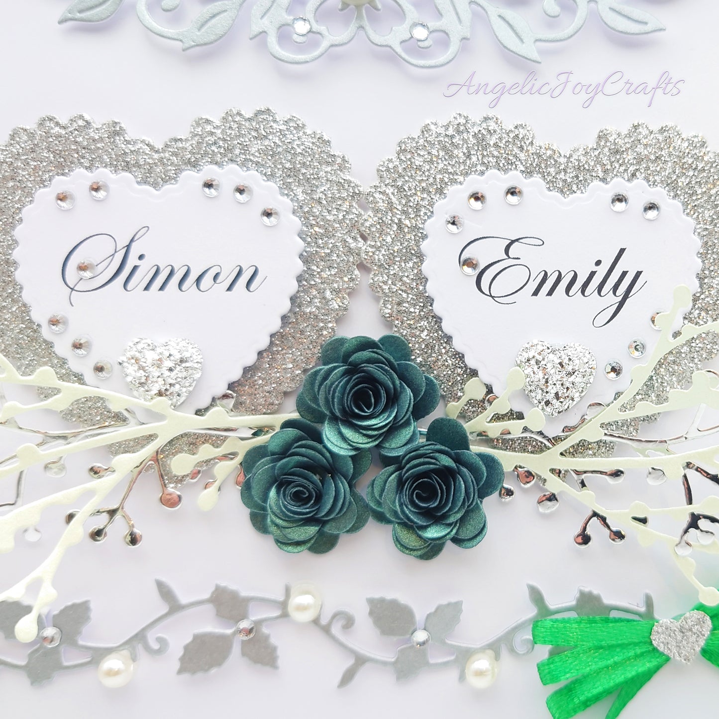 Handmade Personalised 3D Wedding Card with Hearts & Floral Branches + Complimentary Gift Box | Anniversary | Wedding | Engagement