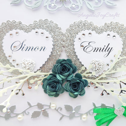 Handmade Personalised 3D Wedding Card with Hearts & Floral Branches + Complimentary Gift Box | Anniversary | Wedding | Engagement