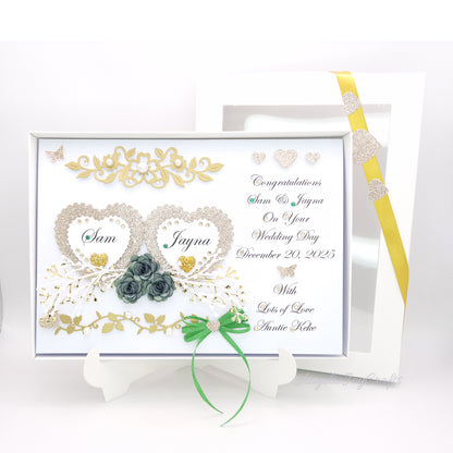 Handmade Personalised 3D Wedding Card with Hearts & Floral Branches + Complimentary Gift Box | Anniversary | Wedding | Engagement
