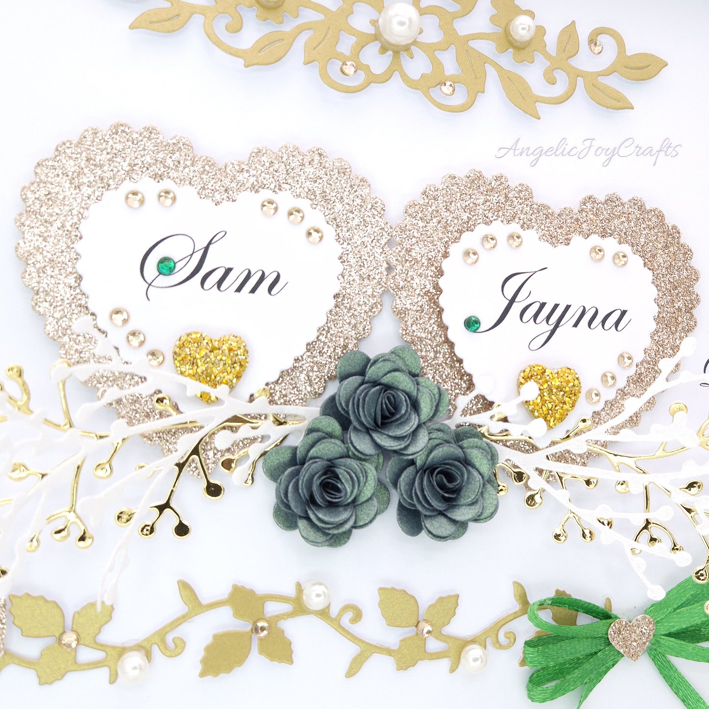 Handmade Personalised 3D Wedding Card with Hearts & Floral Branches + Complimentary Gift Box | Anniversary | Wedding | Engagement