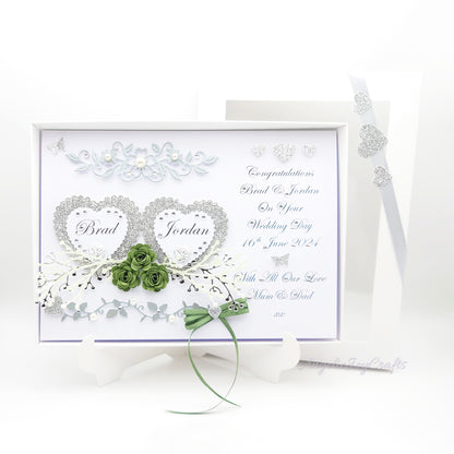 Handmade Personalised 3D Wedding Card with Hearts & Floral Branches + Complimentary Gift Box | Anniversary | Wedding | Engagement