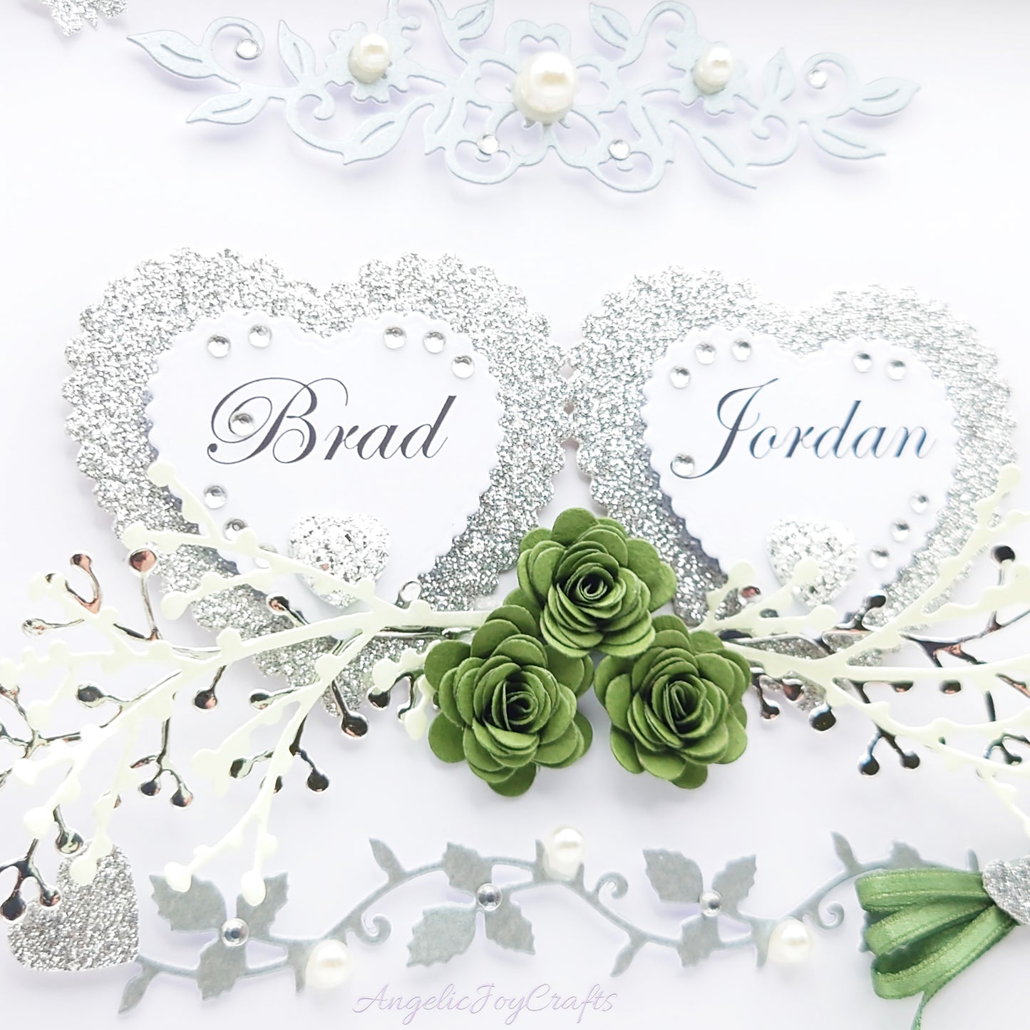Handmade Personalised 3D Wedding Card with Hearts & Floral Branches + Complimentary Gift Box | Anniversary | Wedding | Engagement