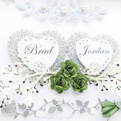 Handmade Personalised 3D Wedding Card with Hearts & Floral Branches + Complimentary Gift Box | Anniversary | Wedding | Engagement