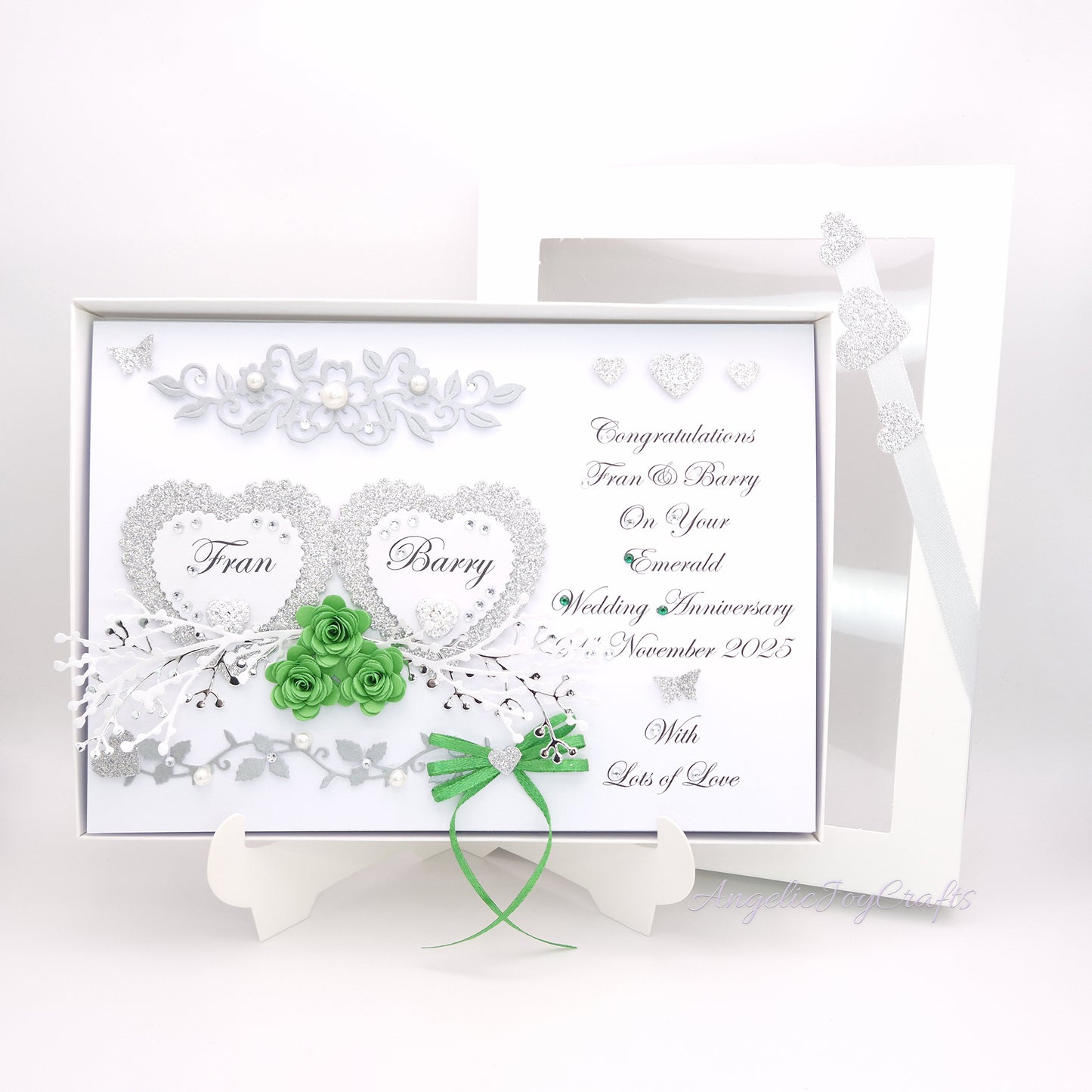 Handmade Personalised 3D Wedding Card with Hearts & Floral Branches + Complimentary Gift Box | Anniversary | Wedding | Engagement