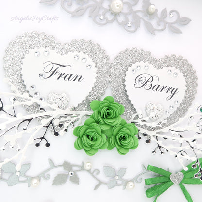 Handmade Personalised 3D Wedding Card with Hearts & Floral Branches + Complimentary Gift Box | Anniversary | Wedding | Engagement