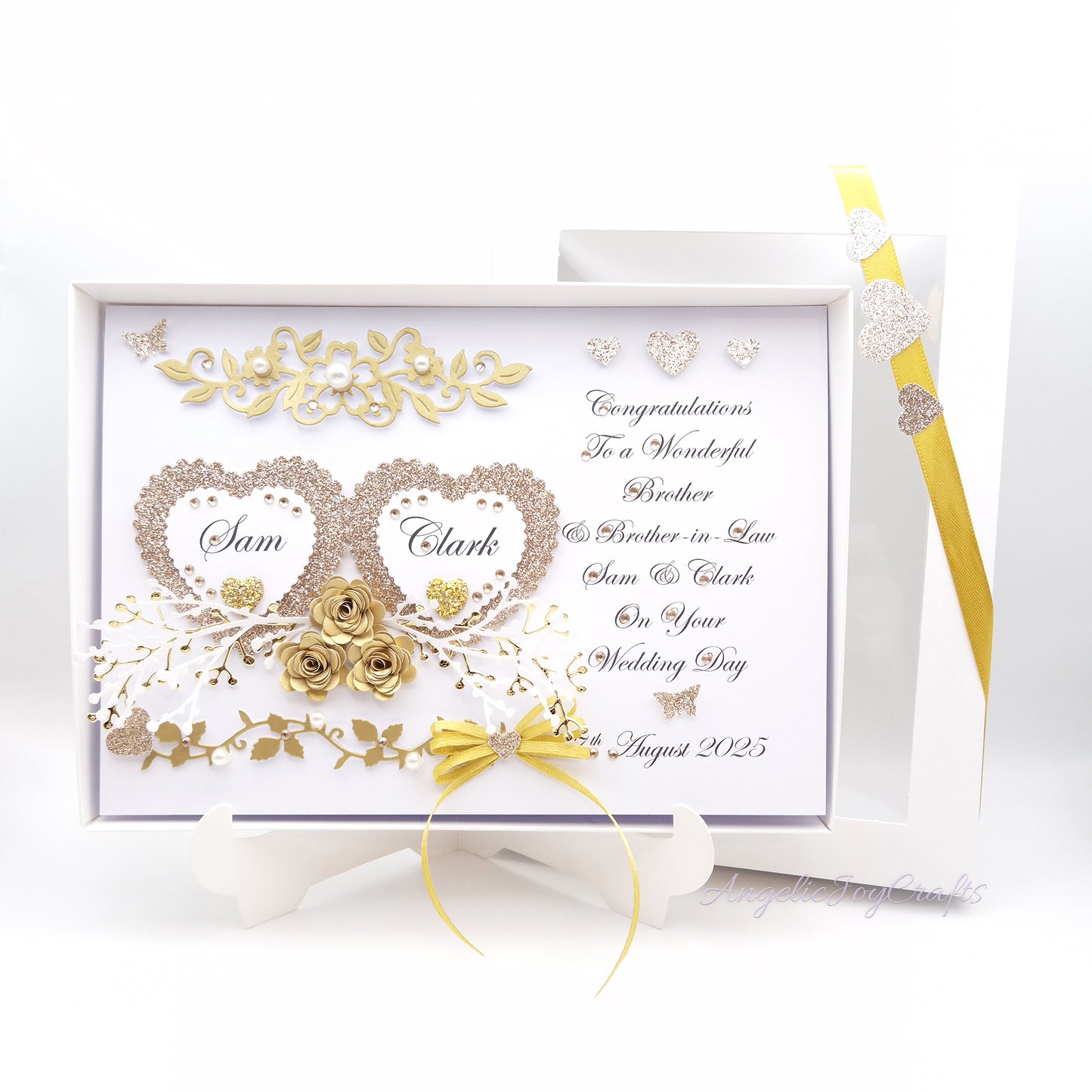 Handmade Personalised 3D Wedding Card with Hearts & Floral Branches + Complimentary Gift Box | Anniversary | Wedding | Engagement