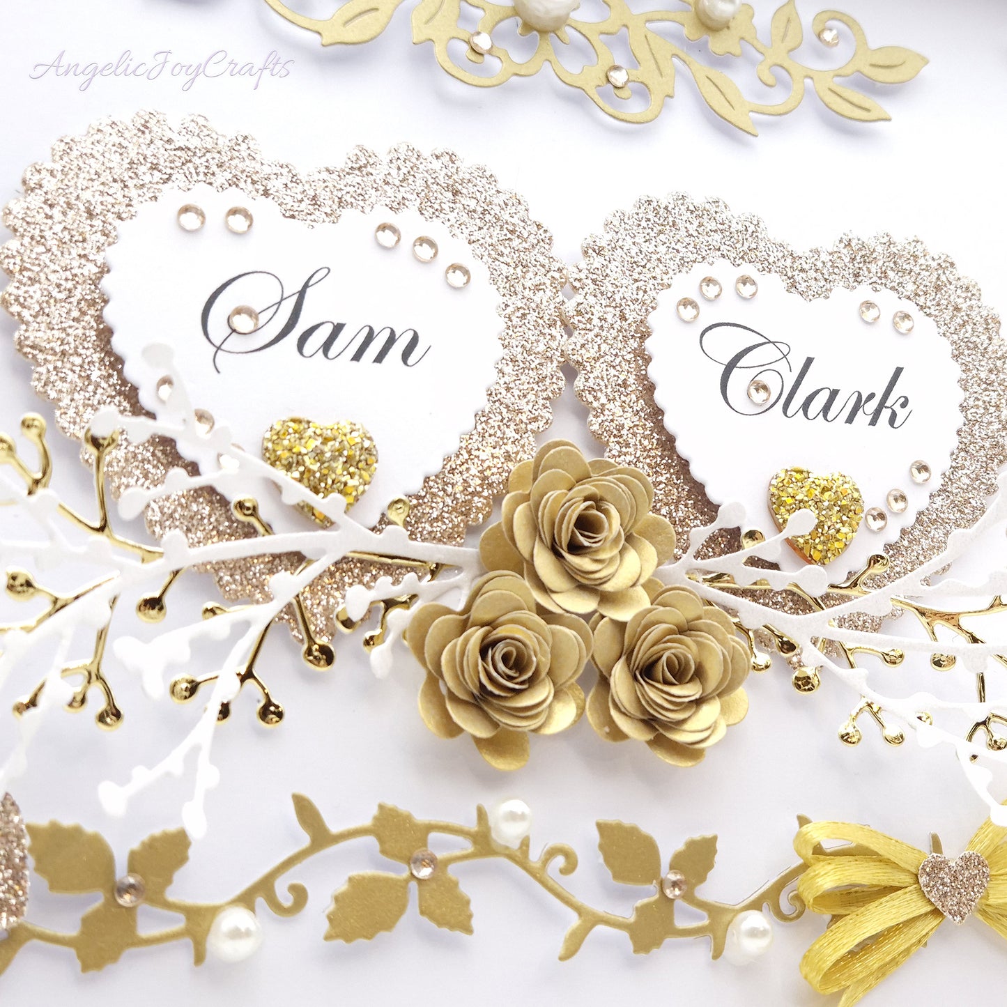 Handmade Personalised 3D Wedding Card with Hearts & Floral Branches + Complimentary Gift Box | Anniversary | Wedding | Engagement