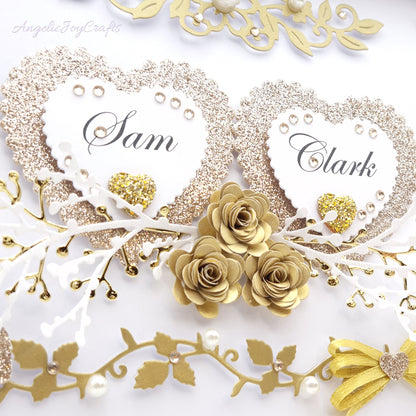 Handmade Personalised 3D Wedding Card with Hearts & Floral Branches + Complimentary Gift Box | Anniversary | Wedding | Engagement