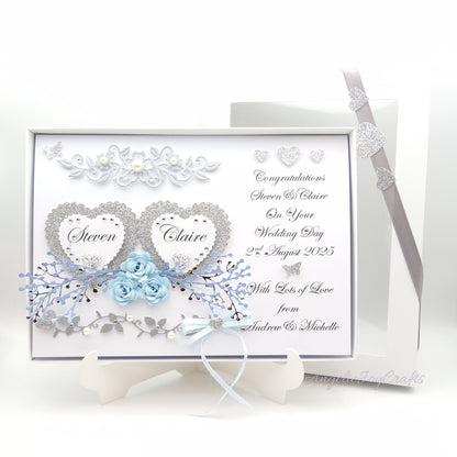 Handmade Personalised 3D Wedding Card with Hearts & Floral Branches + Complimentary Gift Box | Anniversary | Wedding | Engagement