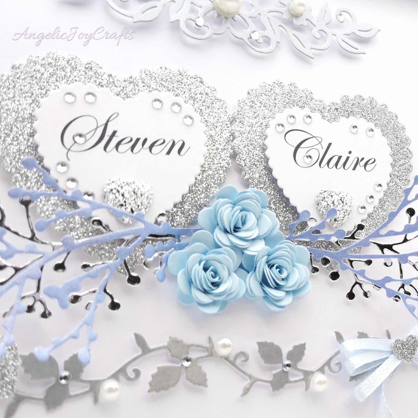 Handmade Personalised 3D Wedding Card with Hearts & Floral Branches + Complimentary Gift Box | Anniversary | Wedding | Engagement