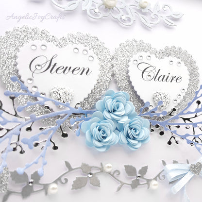 Handmade Personalised 3D Wedding Card with Hearts & Floral Branches + Complimentary Gift Box | Anniversary | Wedding | Engagement