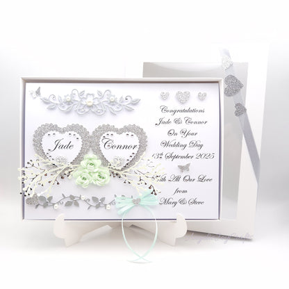 Handmade Personalised 3D Wedding Card with Hearts & Floral Branches + Complimentary Gift Box | Anniversary | Wedding | Engagement