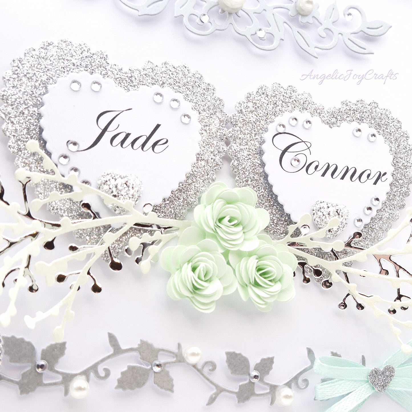 Handmade Personalised 3D Wedding Card with Hearts & Floral Branches + Complimentary Gift Box | Anniversary | Wedding | Engagement