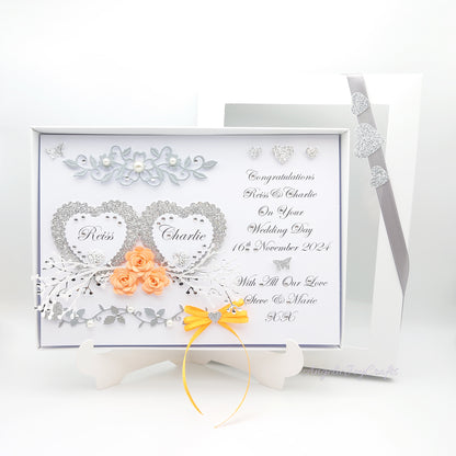 Handmade Personalised 3D Wedding Card with Hearts & Floral Branches + Complimentary Gift Box | Anniversary | Wedding | Engagement