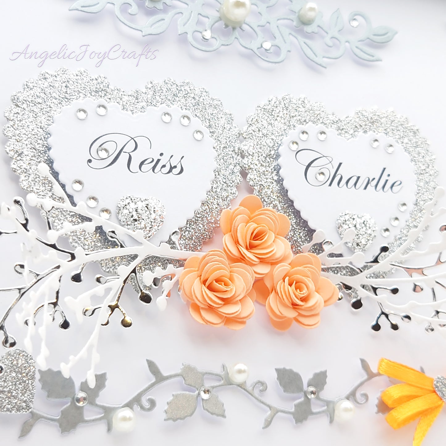 Handmade Personalised 3D Wedding Card with Hearts & Floral Branches + Complimentary Gift Box | Anniversary | Wedding | Engagement