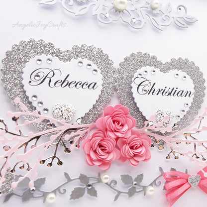 Handmade Personalised 3D Wedding Card with Hearts & Floral Branches + Complimentary Gift Box | Anniversary | Wedding | Engagement