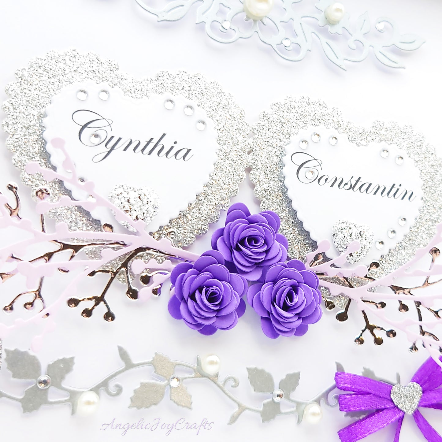 Handmade Personalised 3D Wedding Card with Hearts & Floral Branches + Complimentary Gift Box | Anniversary | Wedding | Engagement