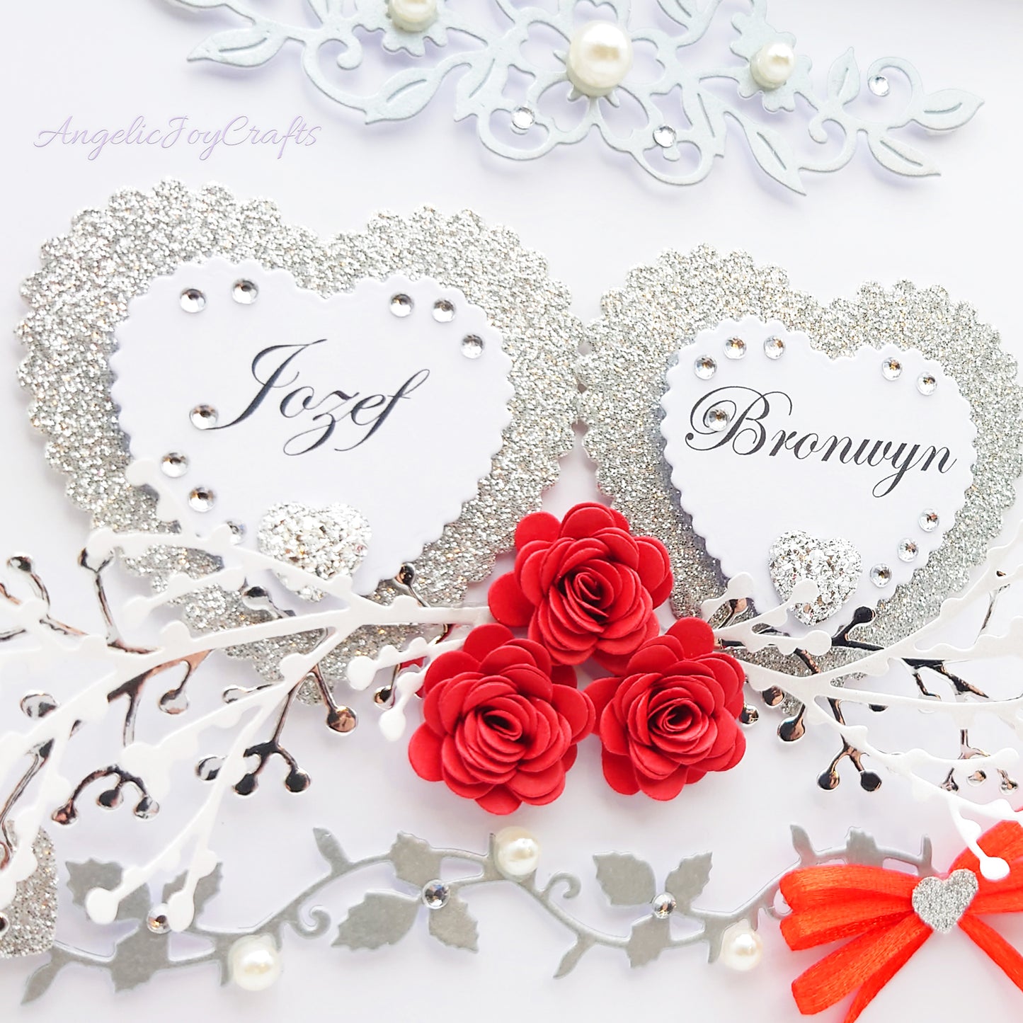 Handmade Personalised 3D Wedding Card with Hearts & Floral Branches + Complimentary Gift Box | Anniversary | Wedding | Engagement