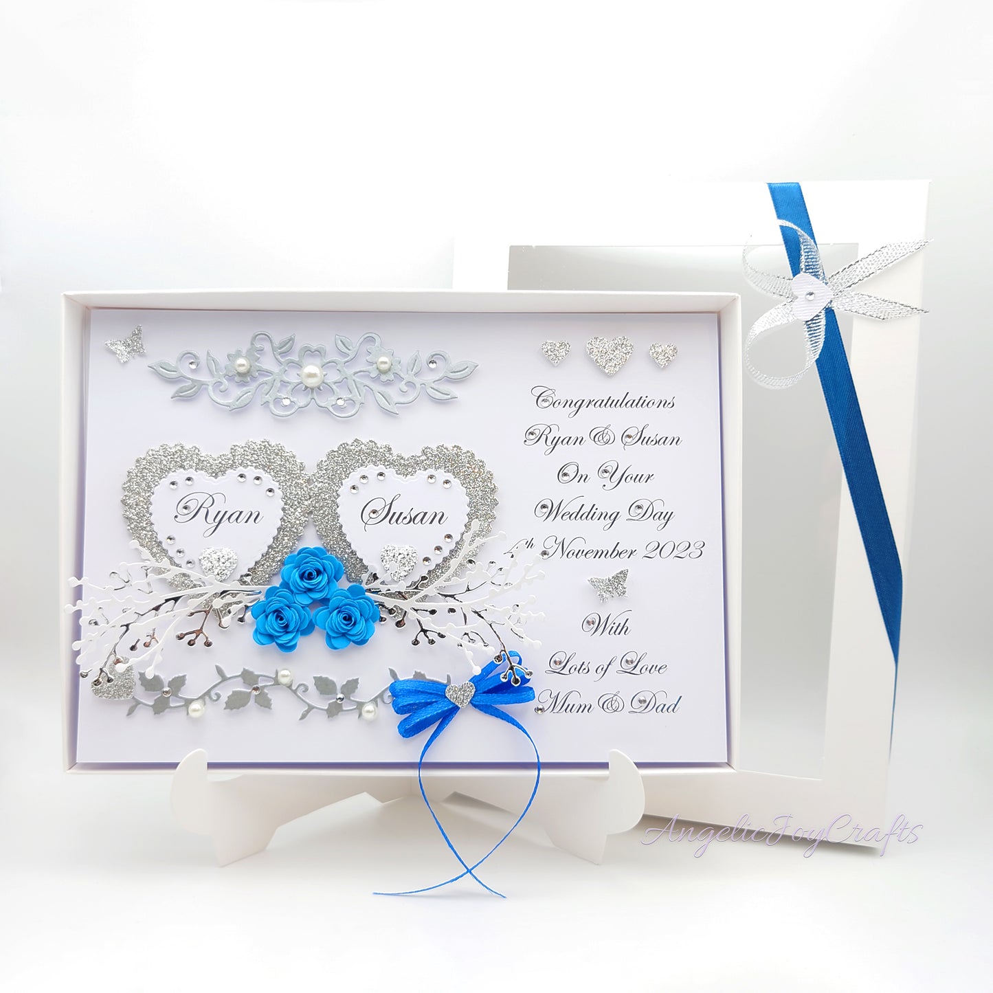 Handmade Personalised 3D Wedding Card with Hearts & Floral Branches + Complimentary Gift Box | Anniversary | Wedding | Engagement
