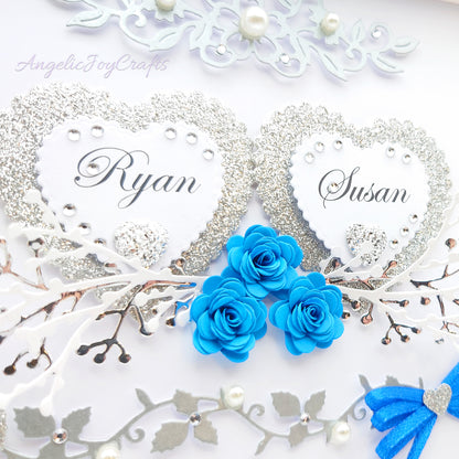 Handmade Personalised 3D Wedding Card with Hearts & Floral Branches + Complimentary Gift Box | Anniversary | Wedding | Engagement