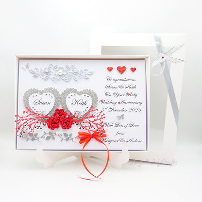 Handmade Personalised 3D Wedding Card with Hearts & Floral Branches + Complimentary Gift Box | Anniversary | Wedding | Engagement