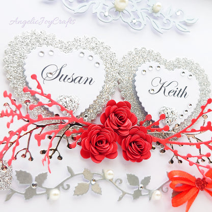 Handmade Personalised 3D Wedding Card with Hearts & Floral Branches + Complimentary Gift Box | Anniversary | Wedding | Engagement