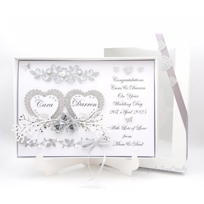 Handmade Personalised 3D Wedding Card with Hearts & Floral Branches + Complimentary Gift Box | Anniversary | Wedding | Engagement