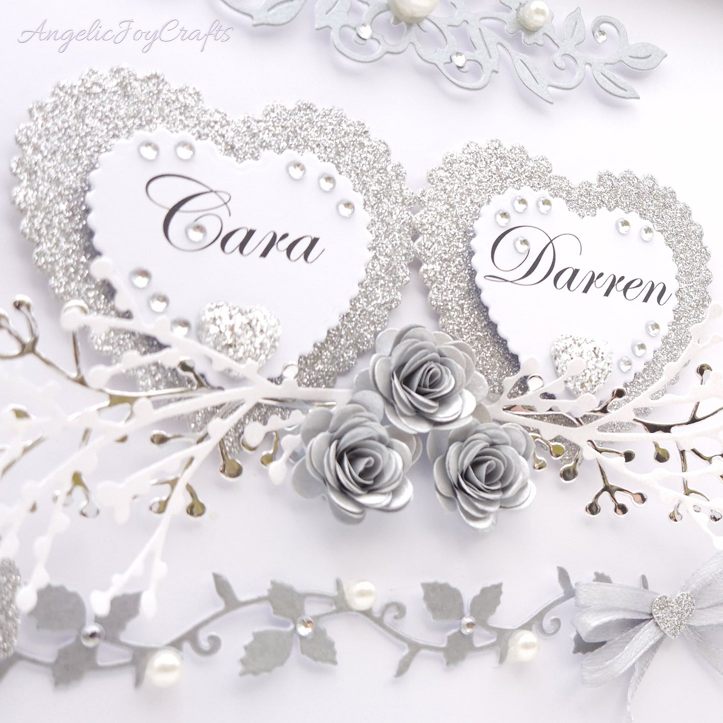 Handmade Personalised 3D Wedding Card with Hearts & Floral Branches + Complimentary Gift Box | Anniversary | Wedding | Engagement