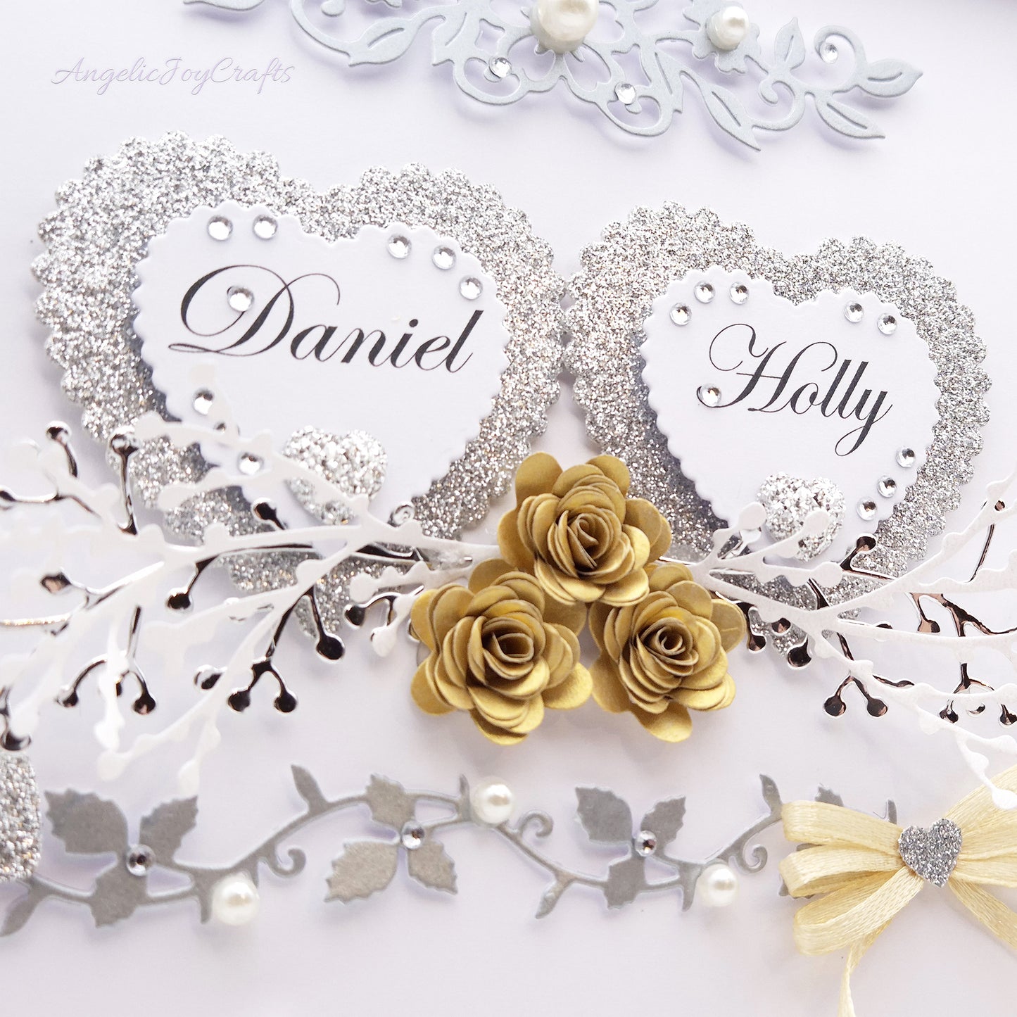 Handmade Personalised 3D Wedding Card with Hearts & Floral Branches + Complimentary Gift Box | Anniversary | Wedding | Engagement