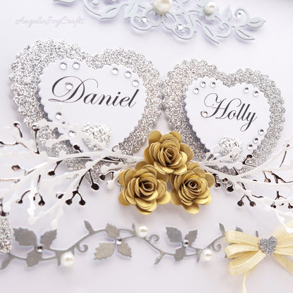 Handmade Personalised 3D Wedding Card with Hearts & Floral Branches + Complimentary Gift Box | Anniversary | Wedding | Engagement