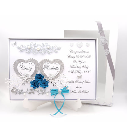Handmade Personalised 3D Wedding Card with Hearts & Floral Branches + Complimentary Gift Box | Anniversary | Wedding | Engagement