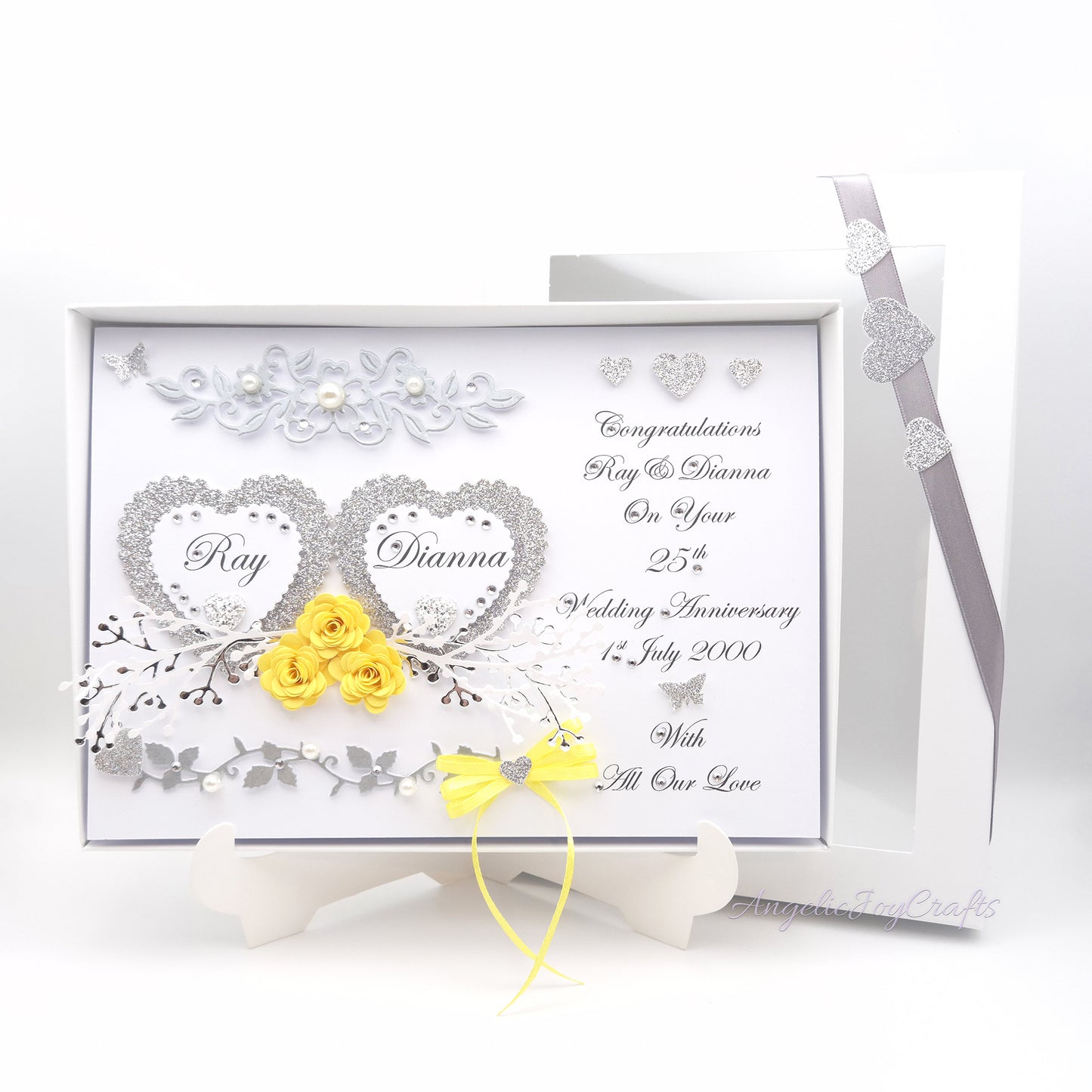 Handmade Personalised 3D Wedding Card with Hearts & Floral Branches + Complimentary Gift Box | Anniversary | Wedding | Engagement