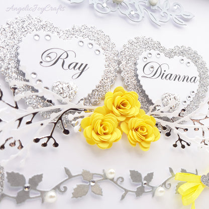 Handmade Personalised 3D Wedding Card with Hearts & Floral Branches + Complimentary Gift Box | Anniversary | Wedding | Engagement