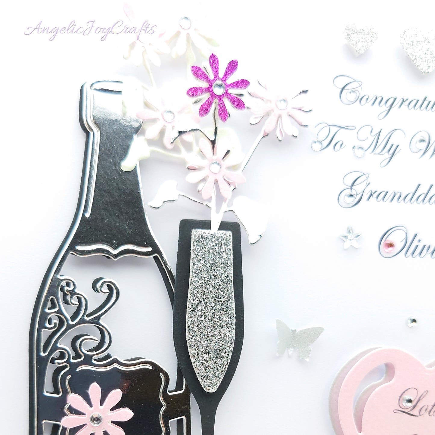 Handmade Personalised 3D Birthday Card with Champagne & Tree of Life Charm + Complimentary Gift Box | Birthday | Mother's Day