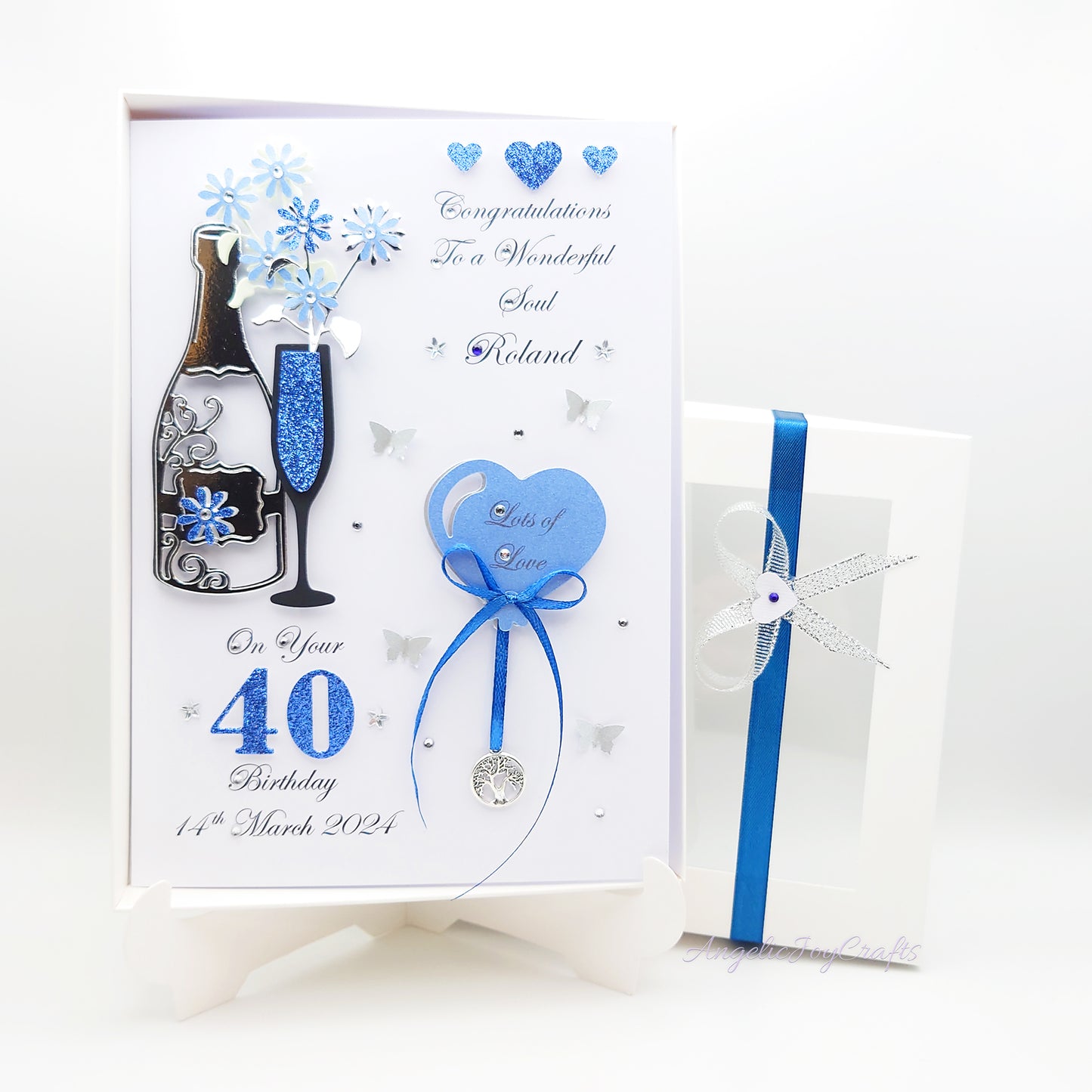 Handmade Personalised 3D Birthday Card with Champagne & Tree of Life Charm + Complimentary Gift Box | Birthday | Mother's Day