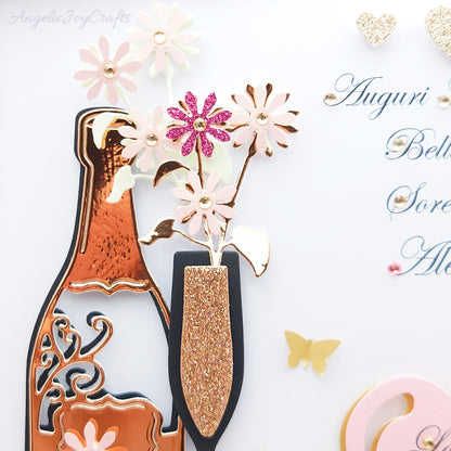 Handmade Personalised 3D Birthday Card with Champagne & Tree of Life Charm + Complimentary Gift Box | Birthday | Mother's Day