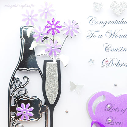 Handmade Personalised 3D Birthday Card with Champagne & Tree of Life Charm + Complimentary Gift Box | Birthday | Mother's Day