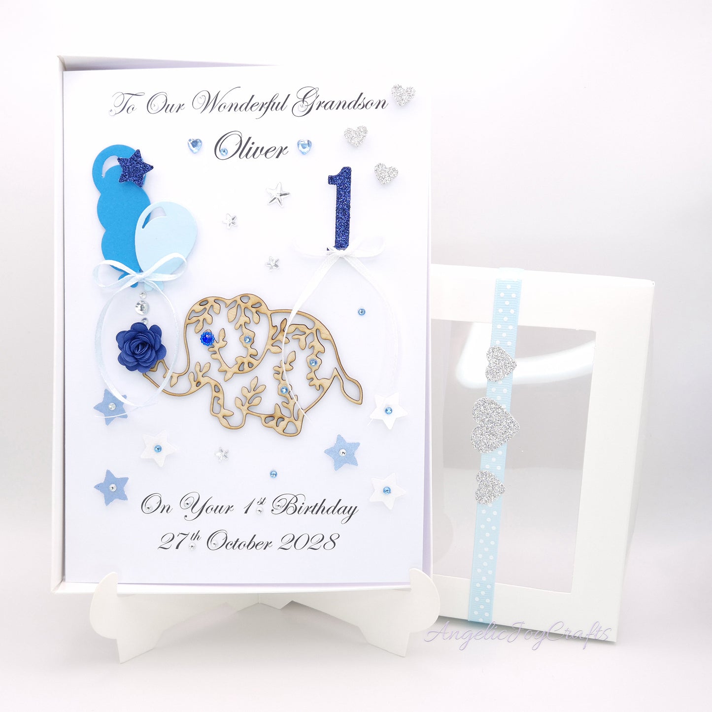 Handmade Personalised 3D Child Birthday Card with an Elephant & Heart Baloon + Complimentary Gift Box | Baby Shower | Child Birthday | Baby Born | Birthday