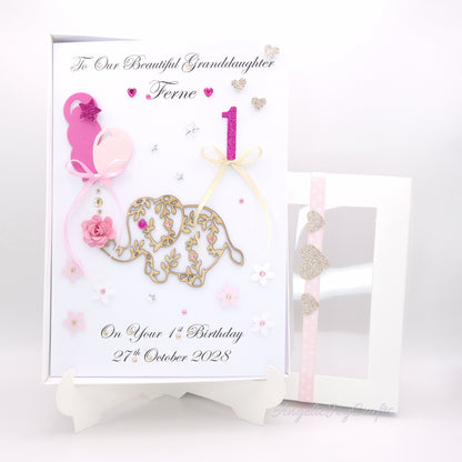 Handmade Personalised 3D Child Birthday Card with an Elephant & Heart Baloon + Complimentary Gift Box | Baby Shower | Child Birthday | Baby Born | Birthday