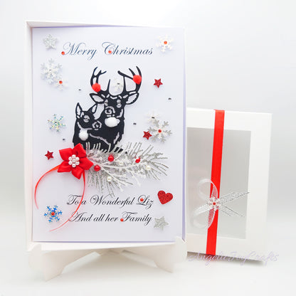 Handmade Personalised 3D Christmas Card with Deer Pair + Complimentary Gift Box | Christmas | Noel | New Year