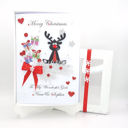 Handmade Personalised 3D Christmas Card with Deer & Gifts + Complimentary Gift Box | Christmas | Noel | New Year
