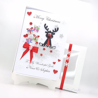Handmade Personalised 3D Christmas Card with Deer & Gifts + Complimentary Gift Box | Christmas | Noel | New Year