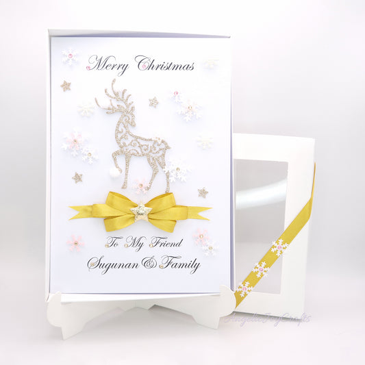 Handmade Personalised 3D Christmas Card with Golden Buck & Bow + Complimentary Gift Box | Christmas | Noel | New Year