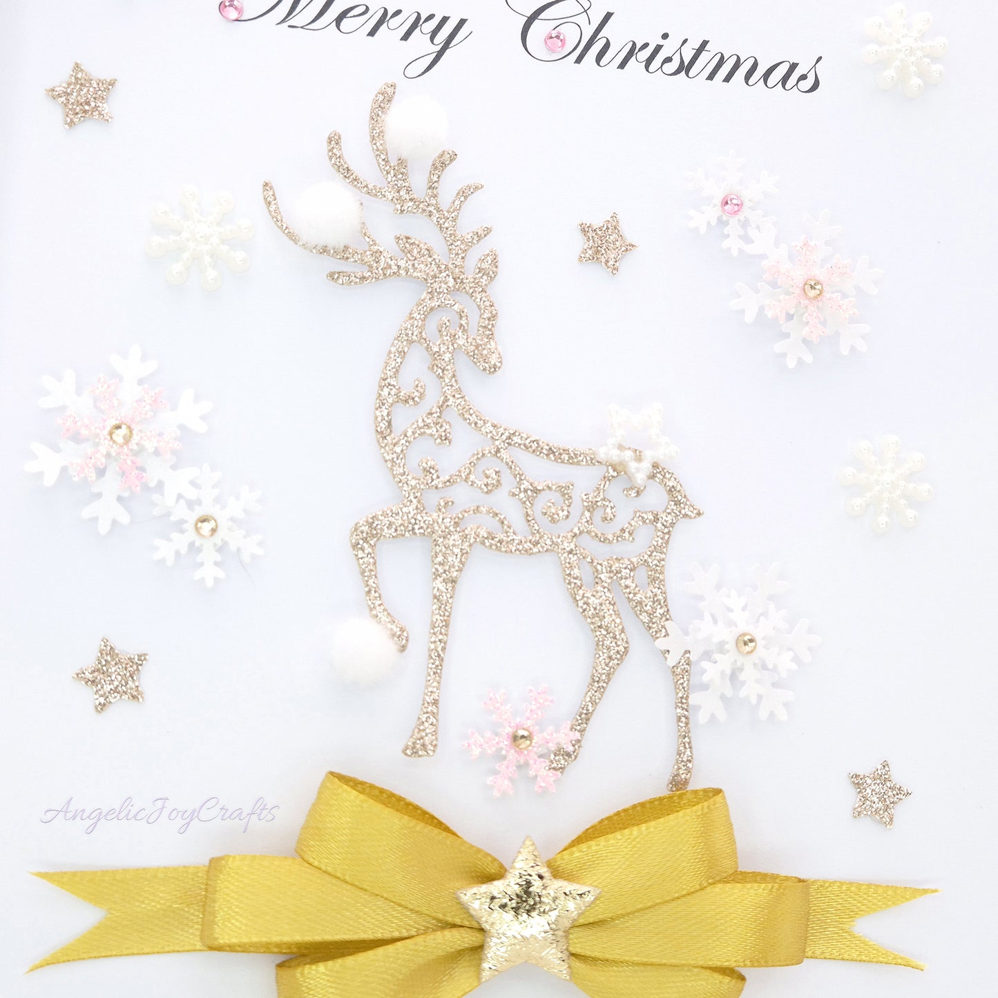 Handmade Personalised 3D Christmas Card with Golden Buck & Bow + Complimentary Gift Box | Christmas | Noel | New Year