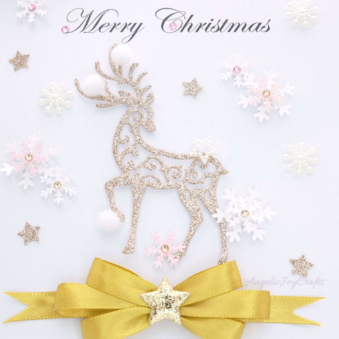 Handmade Personalised 3D Christmas Card with Golden Buck & Bow + Complimentary Gift Box | Christmas | Noel | New Year