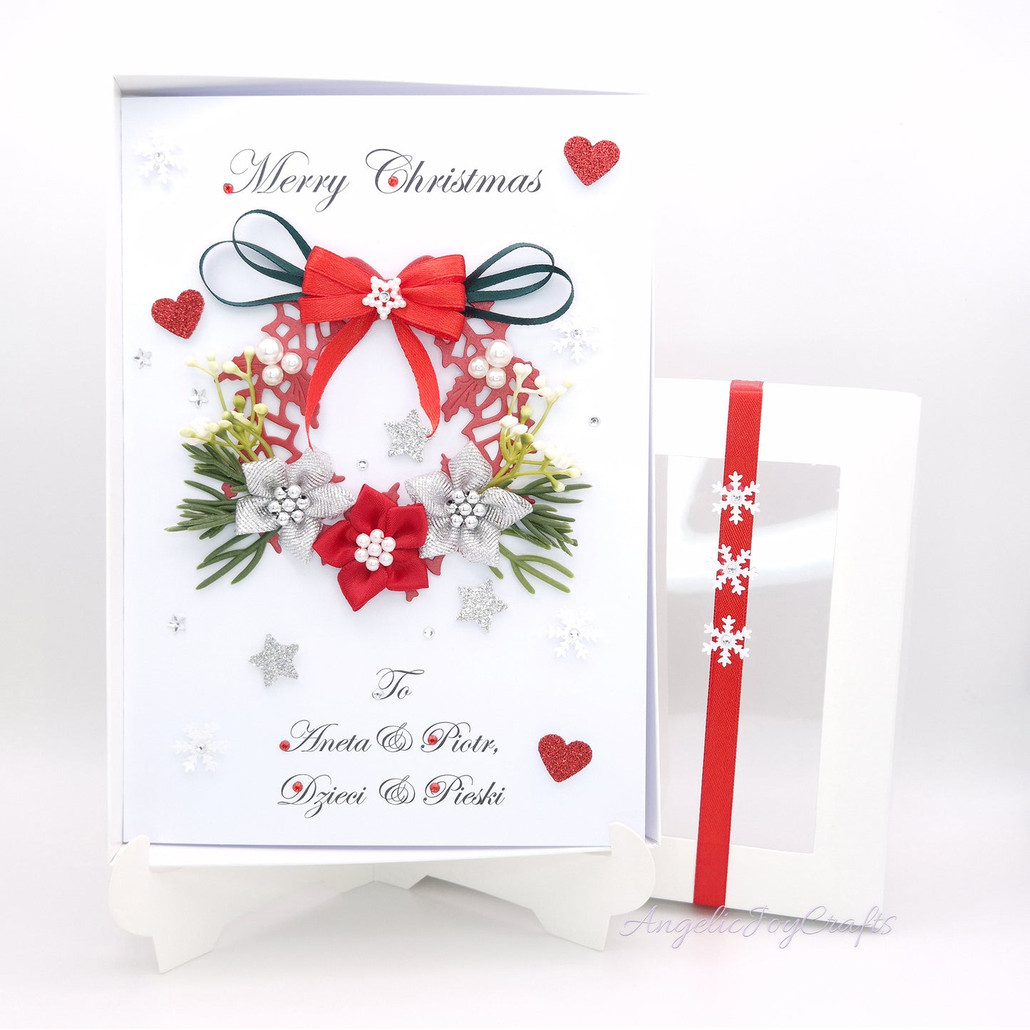 Handmade Personalised 3D Christmas Card with Wreath & Bow + Complimentary Gift Box | Christmas | Noel | New Year