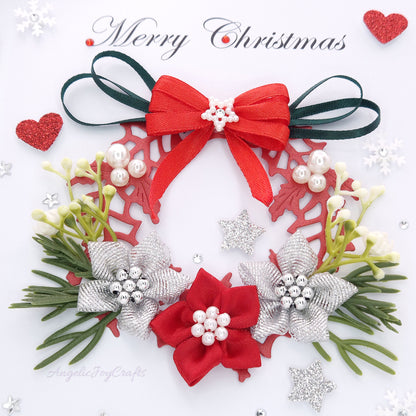 Handmade Personalised 3D Christmas Card with Wreath & Bow + Complimentary Gift Box | Christmas | Noel | New Year